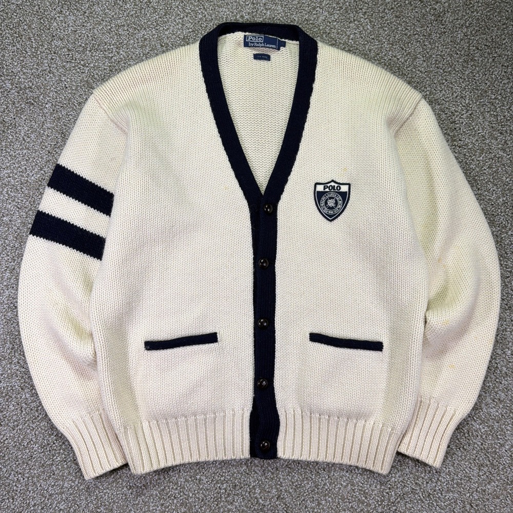 Vintage Polo Ralph Lauren 90s Striped Wool Cardigan XL Crest Logo